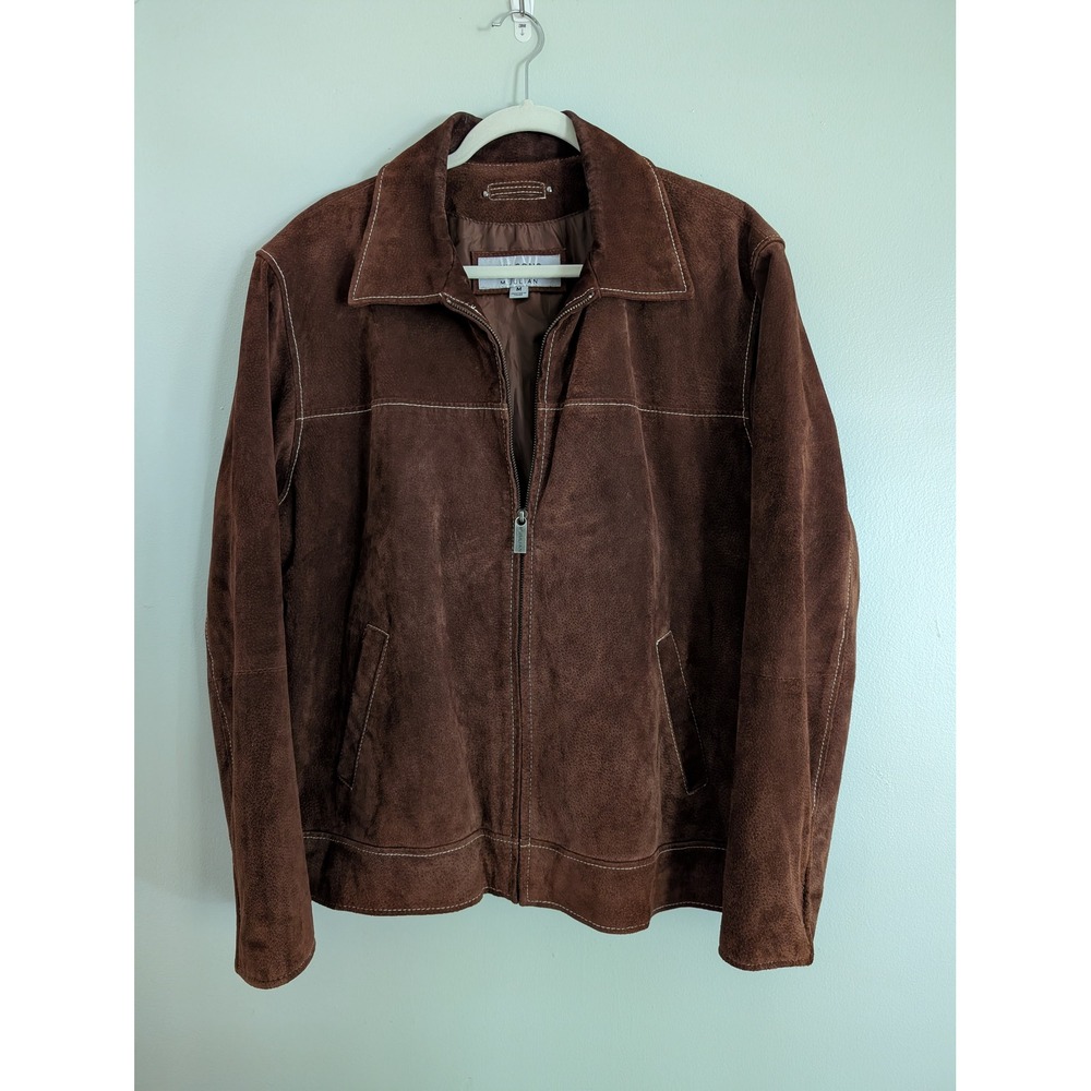 Wilsons Leather M Julian Jacket Mens M Brown Suede Zip Contrast Stitch Vtg Fall